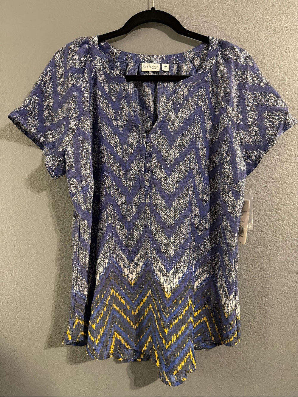 Kim Rogers Chevron Blouse Blue & Yellow PM NWT